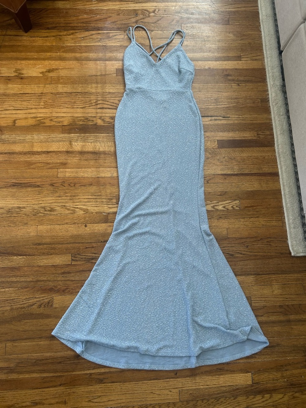 Sparkle Light Blue Strappy Mermaid Gown